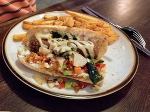 Beyond Sausage Shisito Pepper sandwich at Good Intentions in St Petersburg