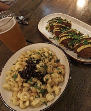 Truffle Mac and cheese and chickpea croquettes   at Good Intentions in St Petersburg