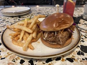 Korean Crispy Tofu Sammy. I had already taken a bite before photographing 😋 apologies for the presentation. It was soooo good. The tofu was not soggy. Perfectly crispy and fluff at Good Intentions in St Petersburg