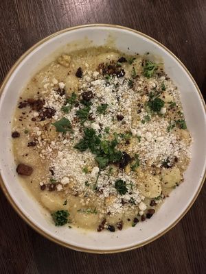 Seasonal Gnocchi: Corn, cornbread croutons, bacon, parm  at Good Intentions in St Petersburg