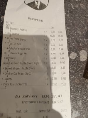 Receipt at VINCENT - The Playce in Berlin