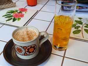 Chai latte and Crodino at Third Culture in East London