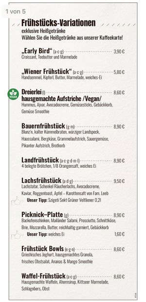 Ausschnitt aus der Speisekarte  at Naglreiter Bäckerei in Eisenstadt