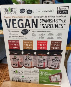 Must try Jack's Spanish Style Jackfruit Sardines! You can also find them on Lazada or you can order directly from their IG/FB accounts.

https://www.instagram.com/jacksproduce

https://www.facebook.com/jacksproduceph/ at Good Food Sundays in Mandaluyong