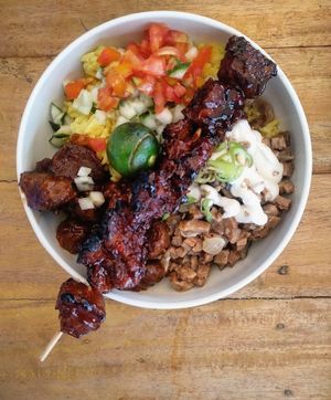 Vegan sisig and BBQ rice meal at Good Food Sundays in Mandaluyong