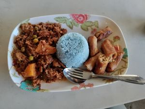 Wild thyme plate with blue rice at Good Food Sundays in Mandaluyong