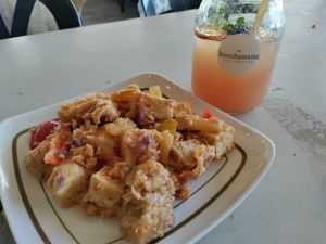 Sweet and sour tofu. Really good! And kombucha at Good Food Sundays in Mandaluyong