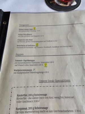 Salad, Bruschetta, Tomato-Paprika soup at Panoramarestaurant Bastei in Lohmen