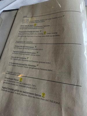 Salad of the season, vegan dressing, potato noodle pan, Tortelloni with mediterranean vegetables at Panoramarestaurant Bastei in Lohmen