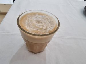 Oatmylk cappuccino at Mishto Café & Deli in Budapest