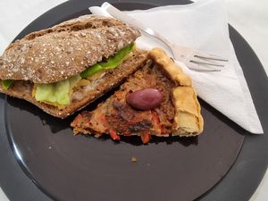 Mediterranean pie and sandwich at Mishto Café & Deli in Budapest