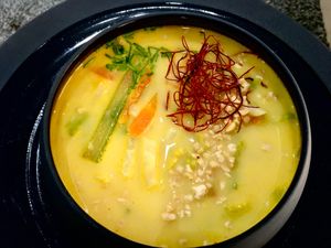 Thai vegetable soup at Mishto Café & Deli in Budapest