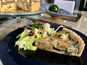 Potato-wild garlic pie at Mishto Café & Deli in Budapest