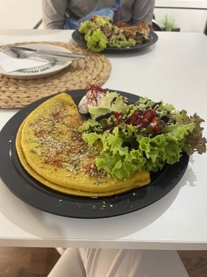 Chickpea omelette  at Mishto Café & Deli in Budapest