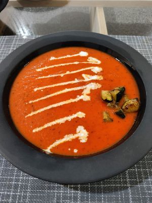 Tomatoes bisk soup at Mishto Café & Deli in Budapest