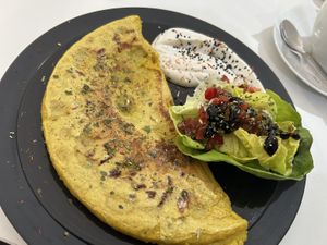 Chickpea omelette   at Mishto Café & Deli in Budapest