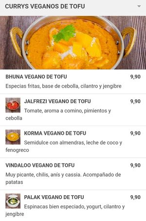 Carta (platos de tofu) at Tarka Indian Food & Drinks in Almeria