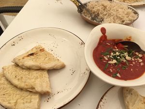 vegan cheese naan bread ans vegan Tika  at Tarka Indian Food & Drinks in Almeria