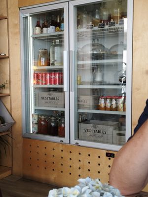 Fridge with cales ând kombucha ând more at Green Bistrot in Guimaraes