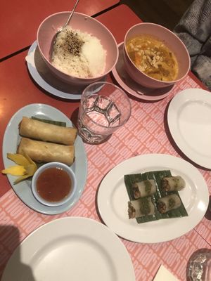 massaman curry and some starters  at nari Thai Eatery in Bern