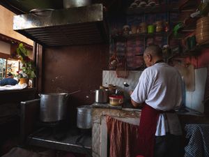 Making tea at Bissara Shop in Fes
