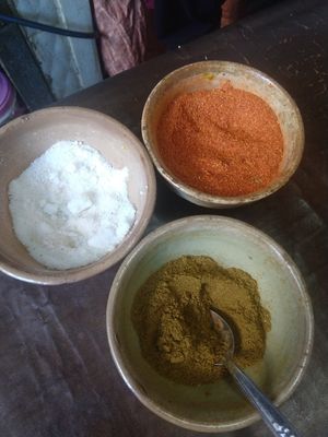 Salt and two other spices to add to your soup at Bissara Shop in Fes