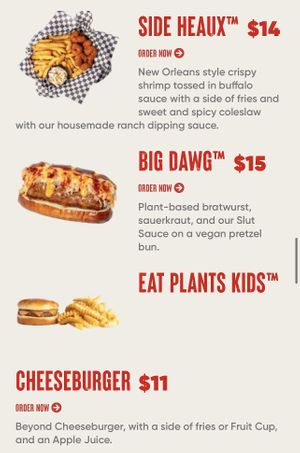 Menu items  at Slutty Vegan in Brooklyn