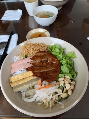 Grill vegetable meat with vermicelli noodle salad   at Mỹ Thoa Chay in Da Lat