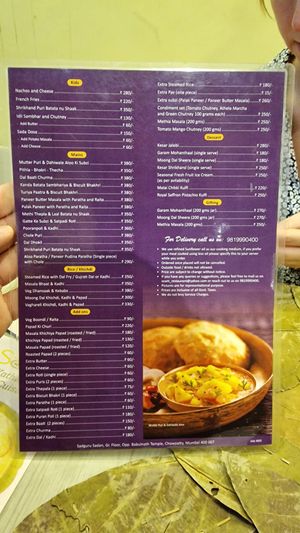 Menu at Soam in Mumbai