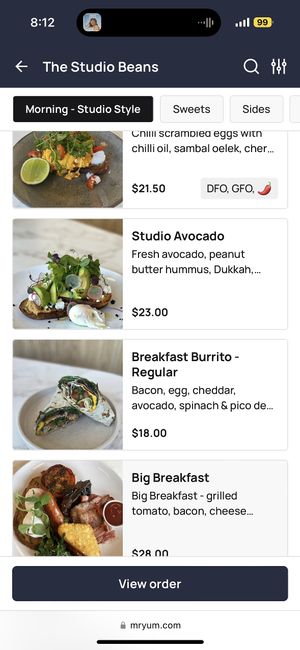 food choices  at The Studio Beans in West Melbourne