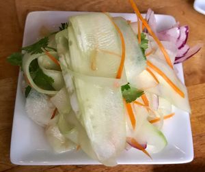 This was their cucumber salad. It was pretty underwhelming but one of only a few vegan options on the menu so decided to try it. Not bad but just pretty basic. at Mosquito Tapas in Barcelona