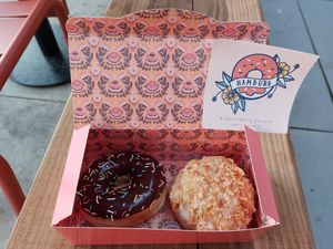 Choc sprinkle and Bienenstich donuts at Brammibal's Donuts - Altona  in Hamburg
