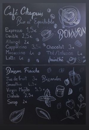 Carte des boissons (lait végétal) at Le P'tea café in Saint-etienne