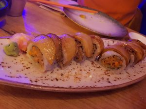 Caramelized pear andheura sushi at Modoki Funky Roll in Barcelona