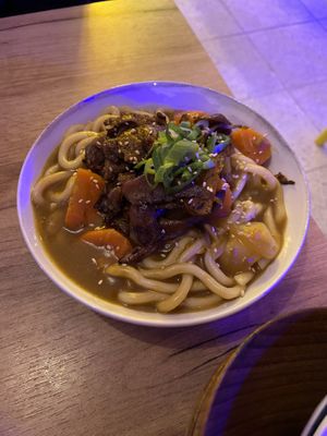 Curry udon with seitan and mushrooms   at Modoki Funky Roll in Barcelona