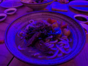 Curry udon and terrible lighting at Modoki Funky Roll in Barcelona