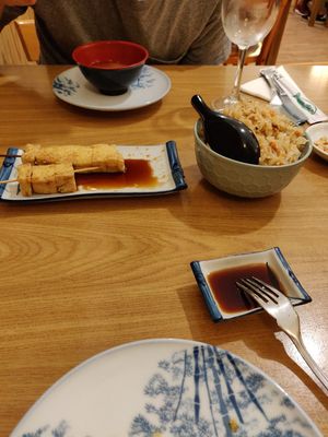 Tofu skewer, seaweed and tofu soup and veg fried rice at Sakura in Tenerife