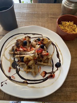Waffles with Tofu Scramble  at The Vegan Shack in Panama City
