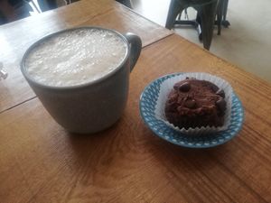 Oat Cappuccino and sweet treat at The Vegan Shack in Panama City