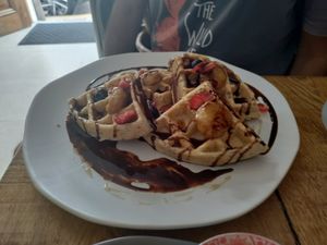 Gluten free waffles at The Vegan Shack in Panama City