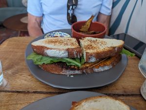 Chickpea breakfast sandwich at The Vegan Shack in Panama City