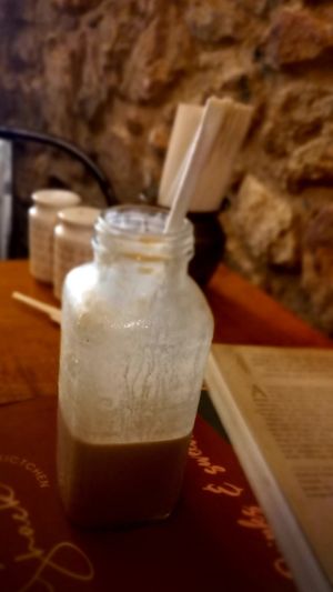Half-drunk  banana & pb smoothy at The Vegan Shack in Panama City