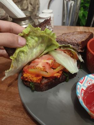 Inside the sandwich at The Vegan Shack in Panama City