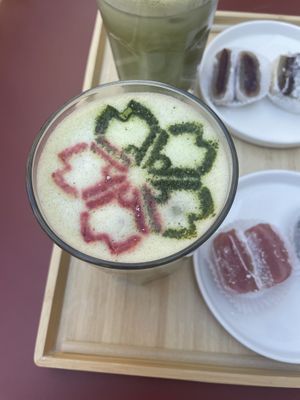 Sakura matcha latte  at La Maison du Mochi - Legendre in Paris
