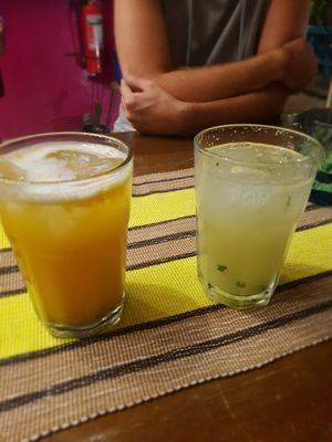 Mango passionfruit mocktail and cucumber & calamansi lemonade at Cosmic Siargao in Siargao