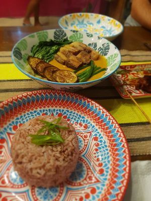 Kare kare with rice, so flavourfull! Recommended! at Cosmic Siargao in Siargao