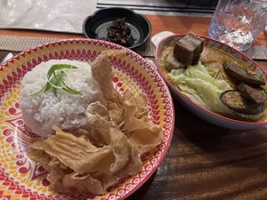 Kare-Kare w/ Bagnet and Tofu skin Chicharon   at Cosmic Siargao in Siargao