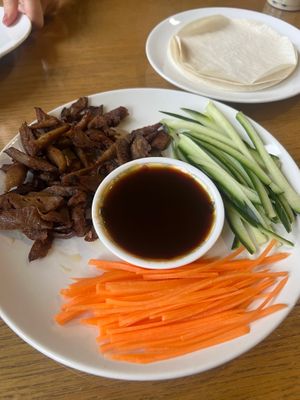 Faux crispy duck pancakes with hoi sin sauce  at ZenV Garden  in Gloucester