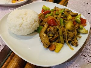 Pepper and black bean sauce mock duck rice  at ZenV Garden  in Gloucester