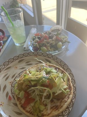 Baked Falafel, side salad, green apple and ginger juice    at Good Wishes Cafe in Shreveport